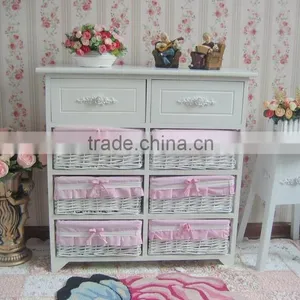 Antique White Wooden Cabinet With Willow Drawers for Home Decoration thumbnail-2