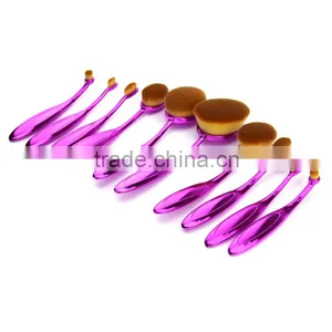 10pcs Oval Brush Set Plastic Handle Soft Synthetic Hair Foundation Powder Tooth Brush Shape Makeup Set thumbnail-3