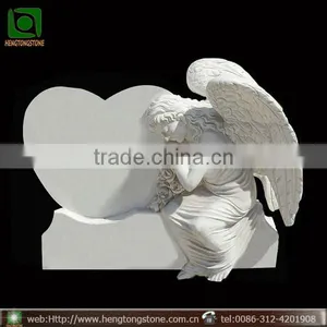 Hand Carved White Marble Angel With Heart Tombstone thumbnail-1