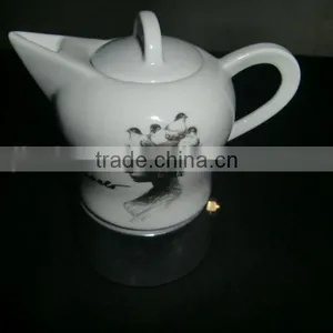 Drinkware 500ml White Logo Printing Porcelain Coffee Pot Set With Holder thumbnail-1