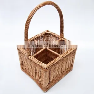 Natural Wicker Bottle Baskets Wholesale With 4 Dividers & Grids thumbnail-1