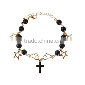 Angel Wing Planet Cross Star Charms Bracelet Pearl Bead Linked Bracelet thumbnail-2