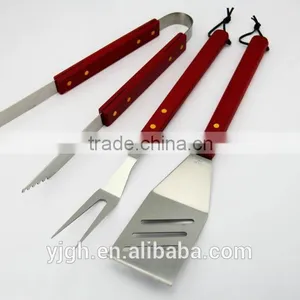 Out Door Cooking Ware Grilling Accessories 13inch Long Wood Handle BBQ Tool Set in Red thumbnail-1