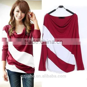 Fashion Women 2015 Clothes Spring Bat Sleeve Stitching Long Sleeves T-shirts Patchwork Stripe Casual Tops Blouses thumbnail-4