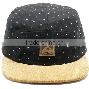 FAUX SUEDE Brim 5 Panel Hat and Cap With Leather Patch thumbnail-1