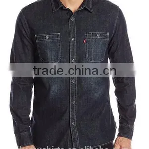 New Men 100% Cotton Long Sleeve Denim Jeans Work Shirt thumbnail-3