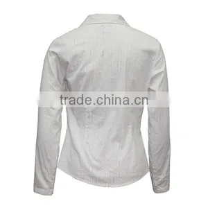 Fashion 2016 Summer Formal Long Sleeve Elegant White Stripe Shirts for Women thumbnail-3