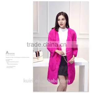 New Arrival Long Genuine Gray Rex Rabbit Fur Coat for Women Fashion Warm Real Fur Coats Plus Size Winter Jacket thumbnail-2