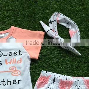 Baby Girls Boutique Summer Outifits I'm Sweet She's Wild Clothing Girl Short Sleeve Feather Ruffle Capri Sets With Accessories thumbnail-4