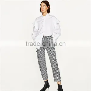 Spring Women Soft Slim Gingham Trousers thumbnail-2