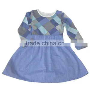 OEM Winter Printed Round Neck Soft Denim Cotton Frocks Design Girl Dress thumbnail-1