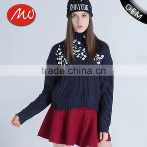 2017 Wool Turtleneck Knitted Paillette Pullover Winter Women Sweater With Factory Price thumbnail-1