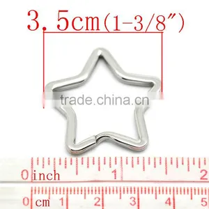 3PCs Silver Tone Stainless Steel Star Split Rings Key Rings 3.5cmx3.3cm(1 3/8"x1 2/8"),Bulk thumbnail-1