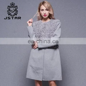 Hand Made Lambs Wool Collar Women's Double Side Cashmere Coat thumbnail-1