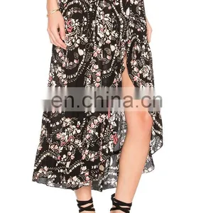 Hot Sale Sexy Ladies Hawaiian Floral Printing Skirt With Side Split thumbnail-2