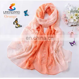 Lingshang Spring and Autumn Embroidery Silk Scarf Women's Gradient Color Scarves&wraps thumbnail-2