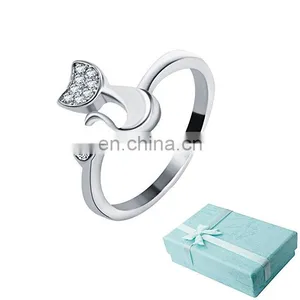 High Quality Wholesale Silver Plating White Rhinestone Cat Ring For Gifts thumbnail-1