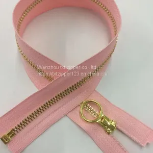 #3 #4 #5 #8 Metal Brass Zipper With Golden Teeth, Golden Circle Puller Open End thumbnail-3