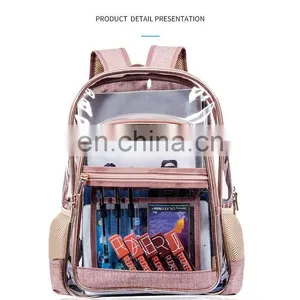 2019 Fashion Lady Girl Large Capacity Pink Clear Transparent PVC Backpack School Bag Rucksack thumbnail-5