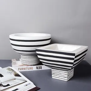 Black And White Zebra-Stripe Nordic Style Unique Ceramic Vase Decortion For Office Hotel thumbnail-3