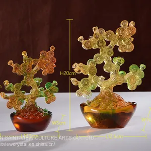 Liuli Crystal Chinese Feng Shui Lucky Fortune Money Tree Craft thumbnail-3