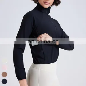 Women Clothing Loose Stand-up Collar Sport Coat Custom Running Wear Gym Fitness Tops Women Half Zipper Yoga Jacket With Pocket thumbnail-4
