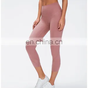 Top Quality Nylon Spandex Nude Feeling Women Yoga Wear Custom 3/4 Length Training Yoga Pants thumbnail-2