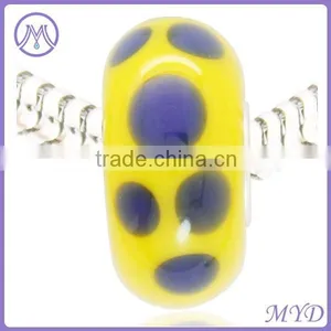 Yellow Blue Dots Fits Lampwork Glass Beads With Silver Core thumbnail-2