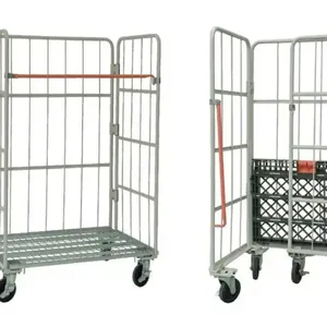 Heavy Duty Metal Wire Logistics Trolley With Handle Roll Container Cage 14 thumbnail-5