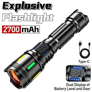 Wholesale 900LM High Brightness White Laser Flashlight Telescopic Zoom Rechargeable Torch With Dual-row Battery Indicator IP44 Waterproof thumbnail-3