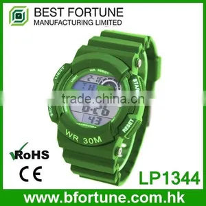 LP1344_GN Green Color LCD Display Chrono Alarm Date/Day Tech Digital Chinese Electroni Watch thumbnail-1