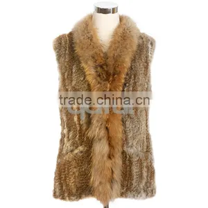 QD30434 Cheap China Bulk Wholesale Clothing Knitted Rabbit Fur Vest With Raccoon Fur Collar Clothes Women thumbnail-1