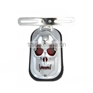 BJ-3118B-B High Quality Chrome Aluminum Skull License Plate for Motorcycles Harley thumbnail-2