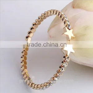 High Quality Rose Gold Plated Double Star Charm Full Rhinestone Bracelets Bangles thumbnail-2