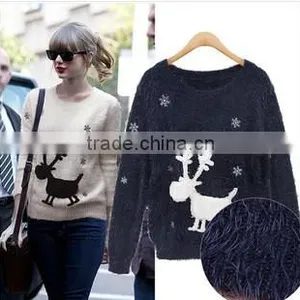 2014 Spring New European and American Elk Snow Pile Casual Round Neck Long-sleeved Sweater thumbnail-1