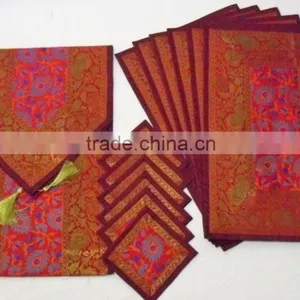 Indian Silk Table Runner With Placemats and Coaster in Maroon Color Size 16*62 thumbnail-1