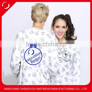 100 Cotton Full Printed Long Sleeve Couple t Shirts Wholesale China thumbnail-1