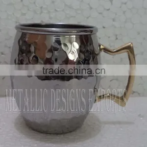 Copper Moscow Mule Barrel Hammered Mug With Brass Handle 8 Oz Nickel Plated thumbnail-1