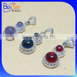 Elegant Flower Shaped 925 Sterling Silver Large Garnet Pendant thumbnail-5