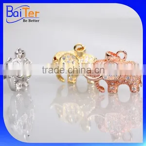 Rhodium Plated Cubic Zircon Pave CZ 925 Sterling Silver Created Diamond Gold Elephant Pendant thumbnail-4