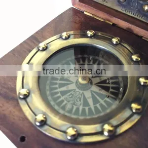 Antique Vintage Brass Compass -CLASSIC GIFT COMPASS WITH WOODEN BOX 13516 thumbnail-3