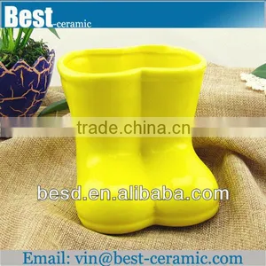 Yellow Glazed Cute Ceramic Shoe Flower Pot thumbnail-1