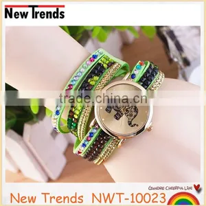 2016 Classical Colorful Leather Rhinestone Watch With Elephant thumbnail-6
