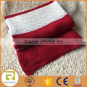 Wholesale 100% Acrylic Knit Crochet Jacquard White Stripe Throw Blanket thumbnail-1