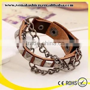Nail Chain Manly Teen Leather Bracelet, Thick Leather Bracelets thumbnail-1