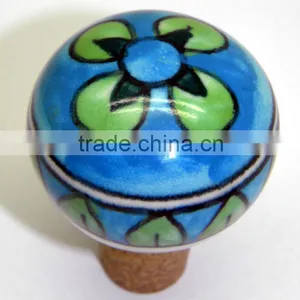 Hand Painted Ceramic Bottle Stopper With Cork Attachment thumbnail-1