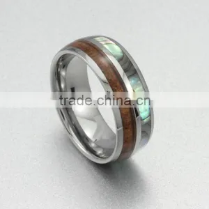 Fashion Jewelry Titanium Ring Inside Koa Wood and Sea Shell thumbnail-1