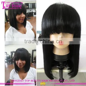 New Beauty Good Feedback Cheap Bob Human Hair Full Lace Wigs With Bangs thumbnail-1