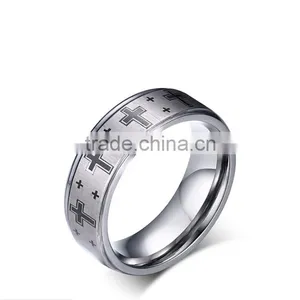 8 mm Cross Band Silver Color Tungsten Carbide Ring thumbnail-6