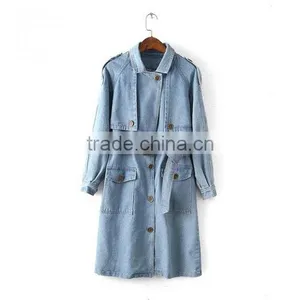 Custom Women's Winter Blue Jean Jacket Casual Single Breasted Denim Coat thumbnail-1